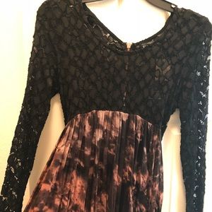 Long Sleeve Lace Distressed Dress